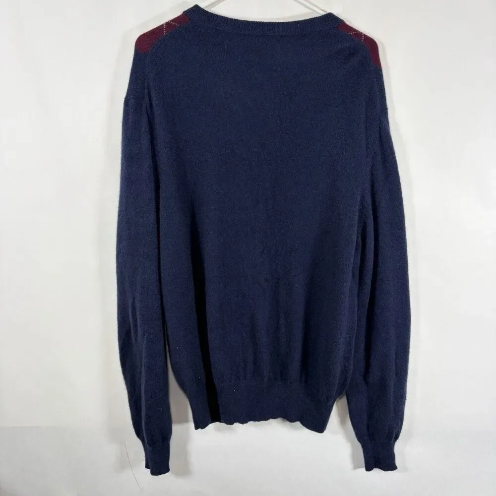 Giasone 100% Cashmere Sweater Mens Size Large Blue Red Argyle Crewneck Pullover